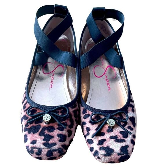 Jessica Simpson Madison Animal Print Crisscross Ankle Ballet Flat Shoes Sz 4M - Picture 10 of 14